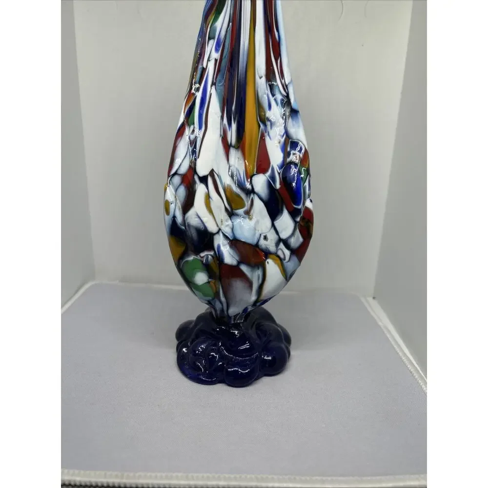 Vtg Murano Style Blown Blue Art Glass Rooster Colorful Bird 7" Figurine Nice - Picture 4 of 8